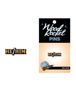 Wood Rocket He Him Pin Black Gold