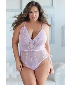 Allure Belle Lace Mesh Tie Up Romper Pink