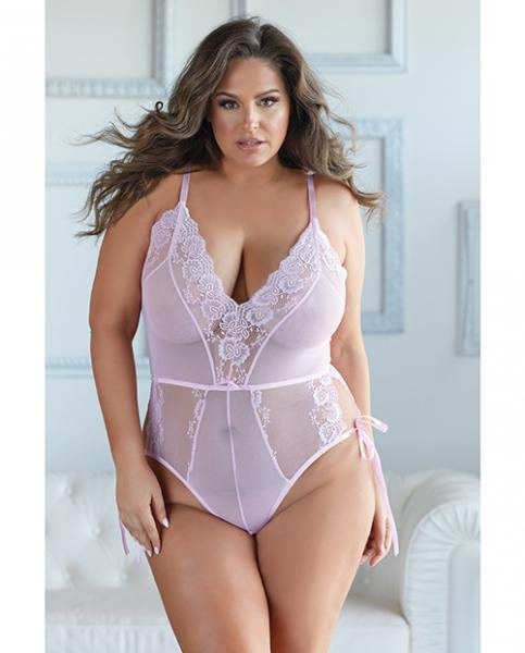 Allure Belle Lace Mesh Tie Up Romper Pink