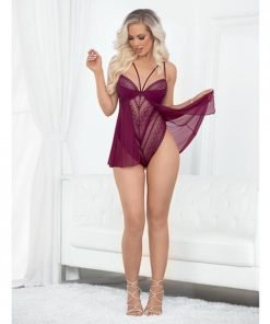 European Lace Teddy Babydoll Wine