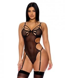 Feeling Butterflies Mesh Teddy W Garters Black