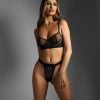 Edge Quilted Wetlook And Mesh Underwire Bra W Crotchless Panty Black