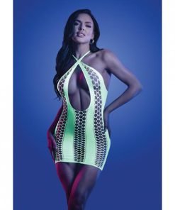 Glow Synthesize Uv Reactive Seamless Halter Dress Neon Green