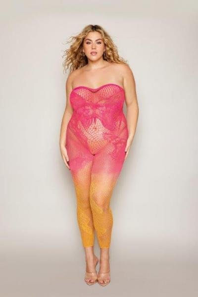 Two Tone Ombre Seamless Bodystocking Watermelon Mimosa Osq