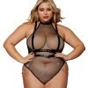 Deep Plunge Halter Seamless Bodystocking Gown W Lace And Fishnet White Lavender O S