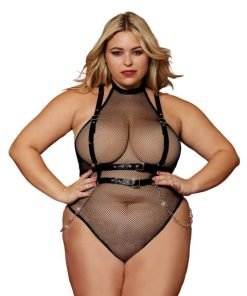 Deep Plunge Halter Seamless Bodystocking Gown W Lace And Fishnet White Lavender O S