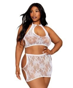 Seamless Lace Bralette Mini Skirt Set White Q S