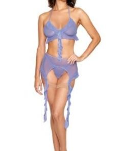 Ruffle Bralette Garter Belt Set Lavender Haze O S