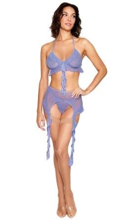 Ruffle Bralette Garter Belt Set Lavender Haze O S